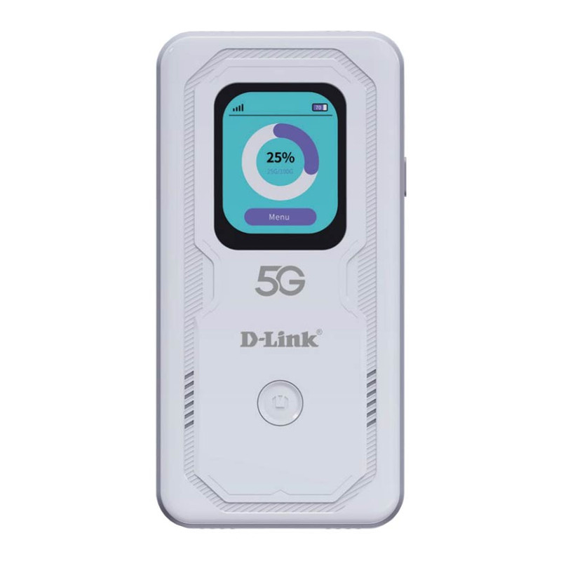 مودم روتر بی‌سیم قابل حمل 5G دی‌لینک مدل DWR-500V با پشتیبانی از شبکه 4G/LTE، فناوری Wi-Fi 6، باتری داخلی قابل شارژ، اتصال سیمکارتی و قابلیت پشتیبانی همزمان تا 16 کاربر